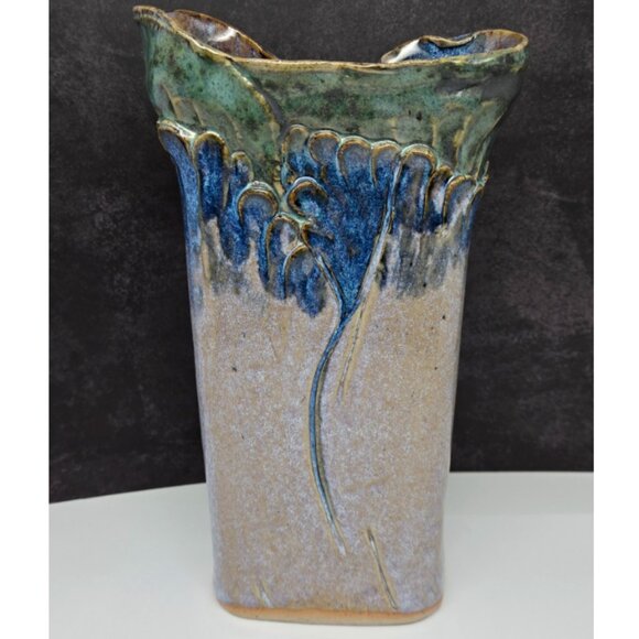Studio Pottery Vase Blue Green Purple 8.25" Tall, Signed - Picture 3 of 9